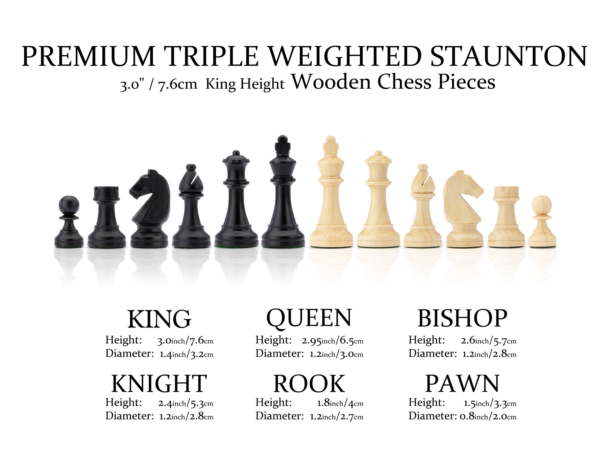 A&A Premium Wooden Staunton Chess Pieces - King Height 3.75"/3‘’