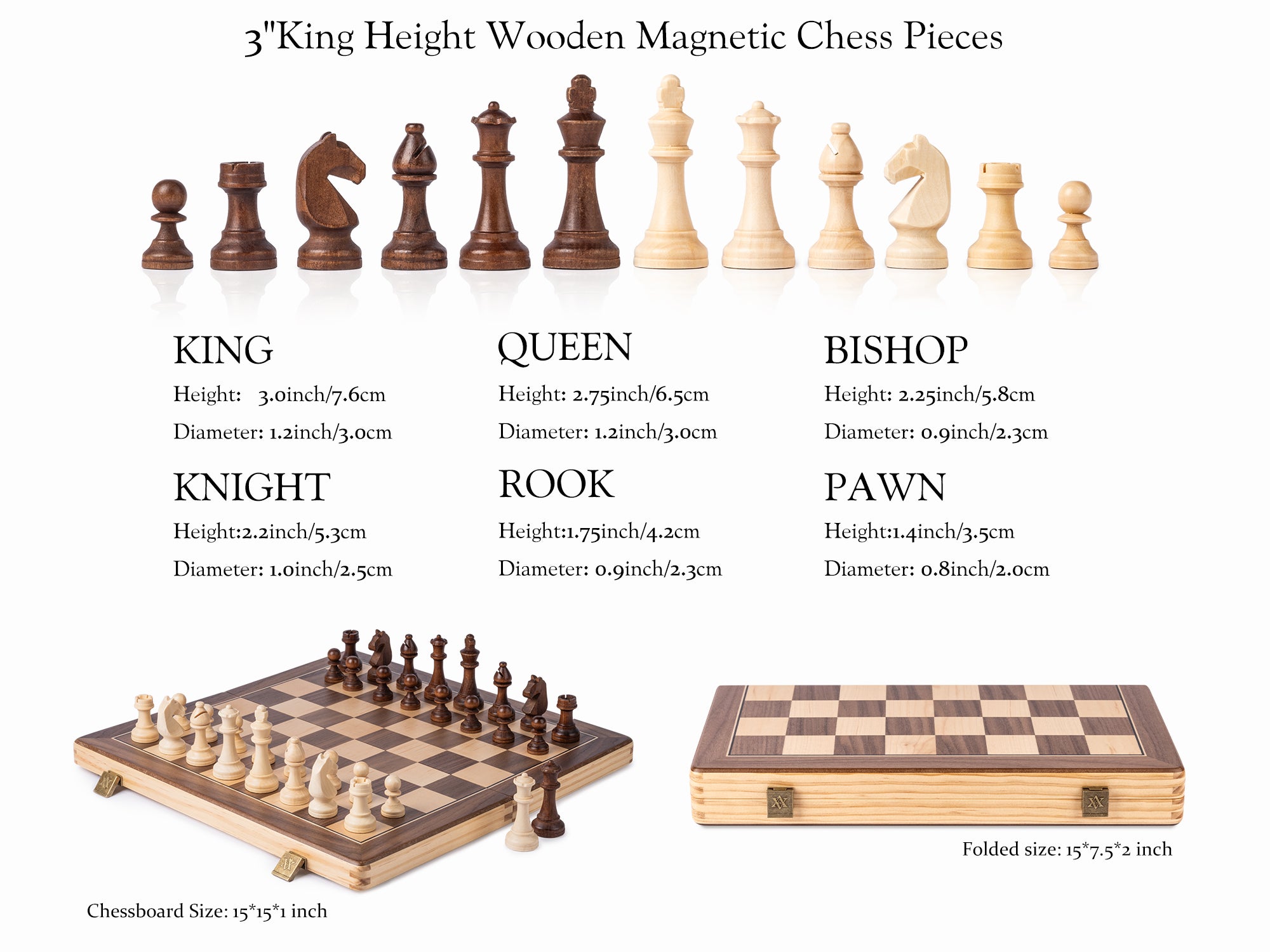 AACHESS wooden chess pieces size