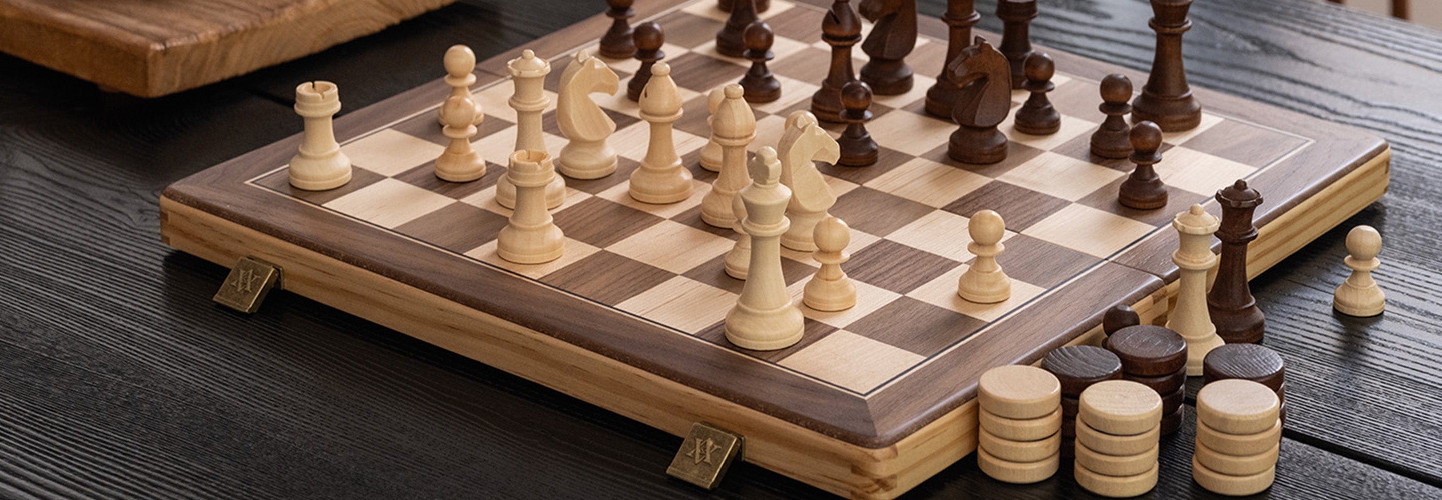 natural wood magnetic chess and checkers set