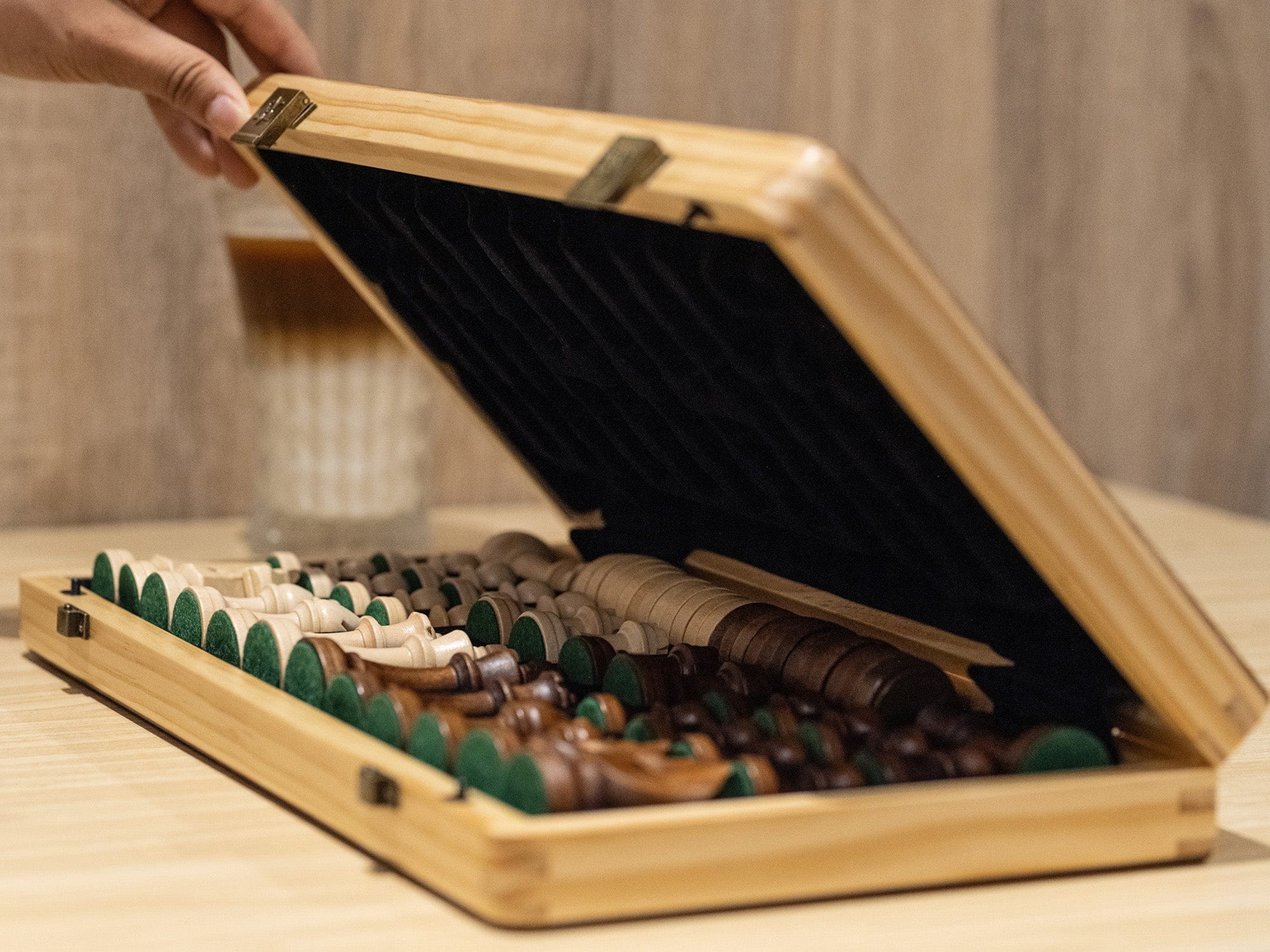 A&A CHESS CHESS A&A 15'' Natural Wood Folding Chess & Checkers Set