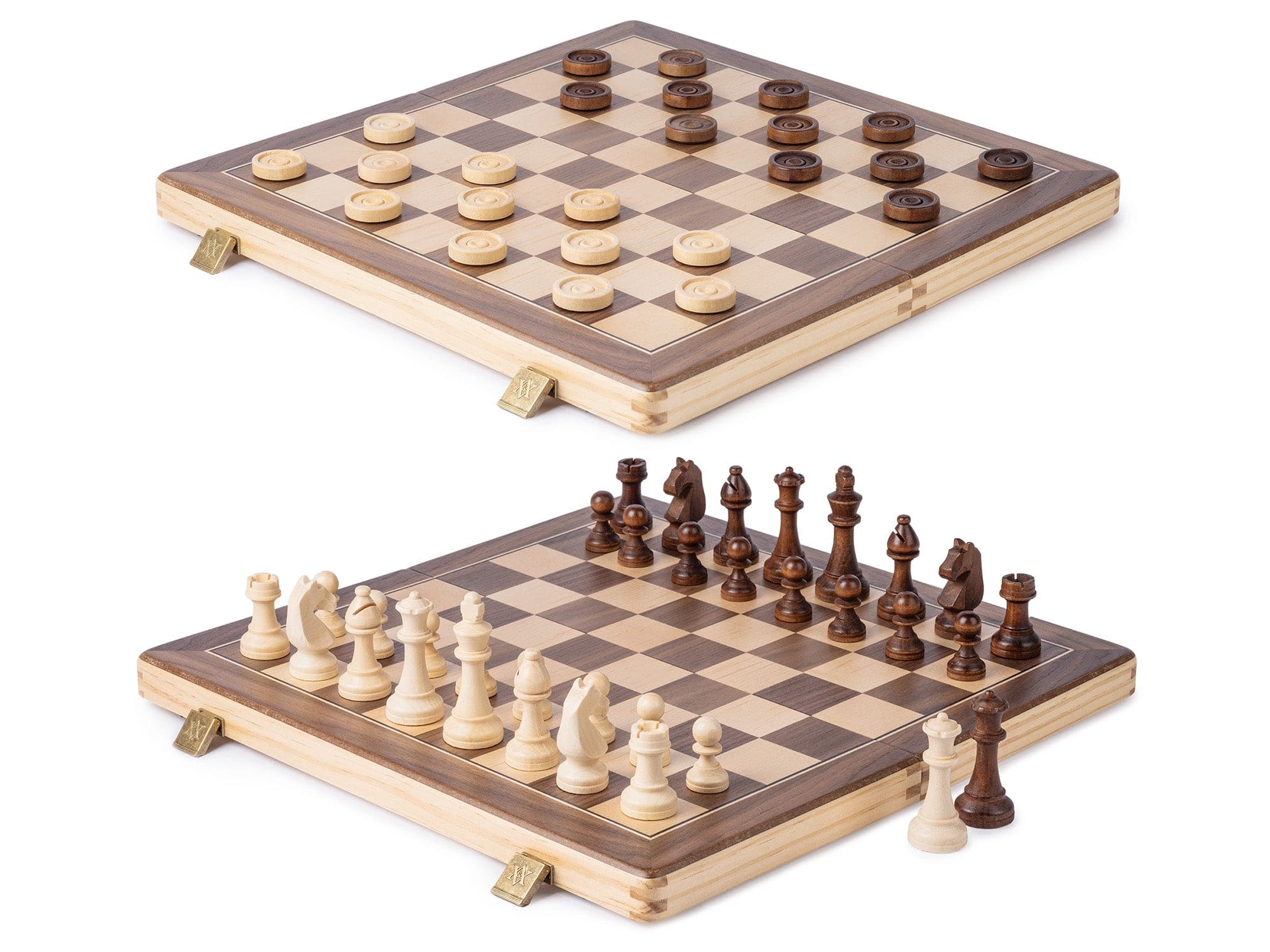 A&A CHESS CHESS A&A 15'' Natural Wood Folding Chess & Checkers Set