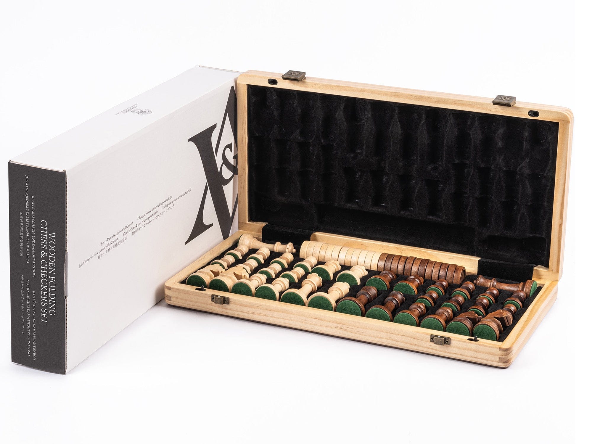 A&A CHESS CHESS A&A 15'' Natural Wood Folding Chess & Checkers Set