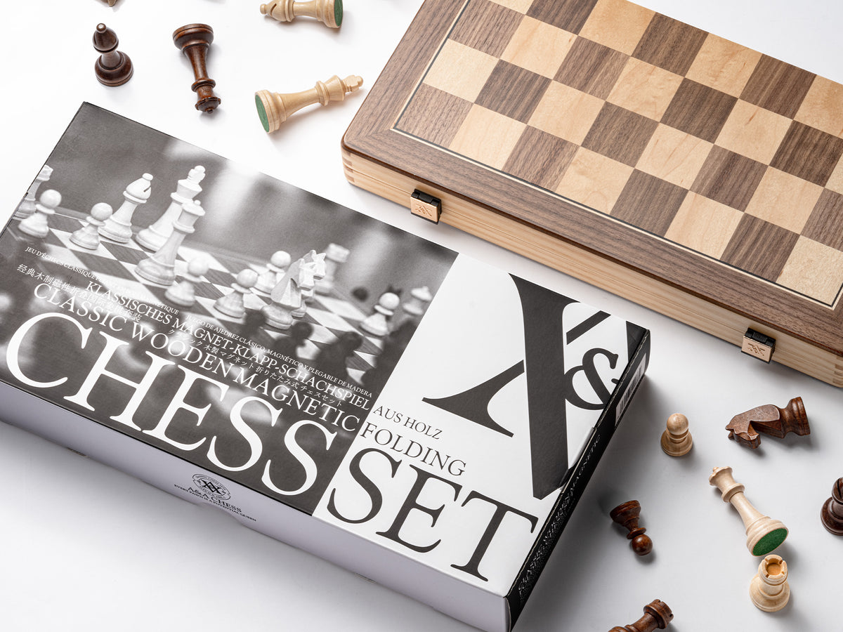 A&A CHESS CHESS A&A 15'' Natural Wood Folding Magnetic Chess Set