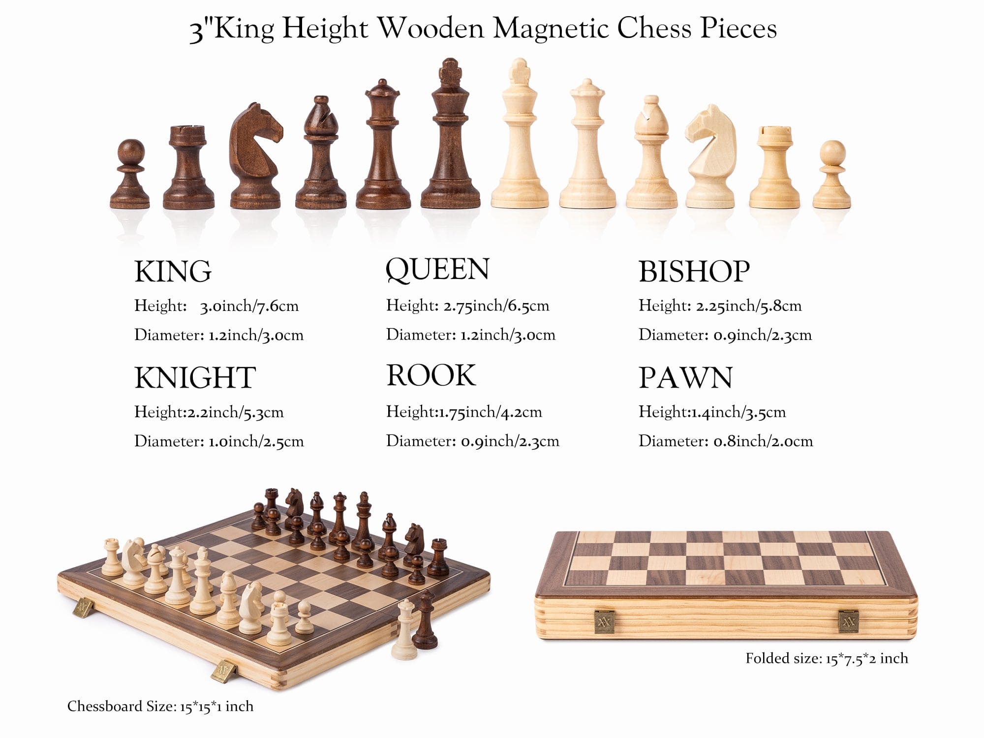 A&A CHESS CHESS A&A 15'' Natural Wood Folding Magnetic Chess Set