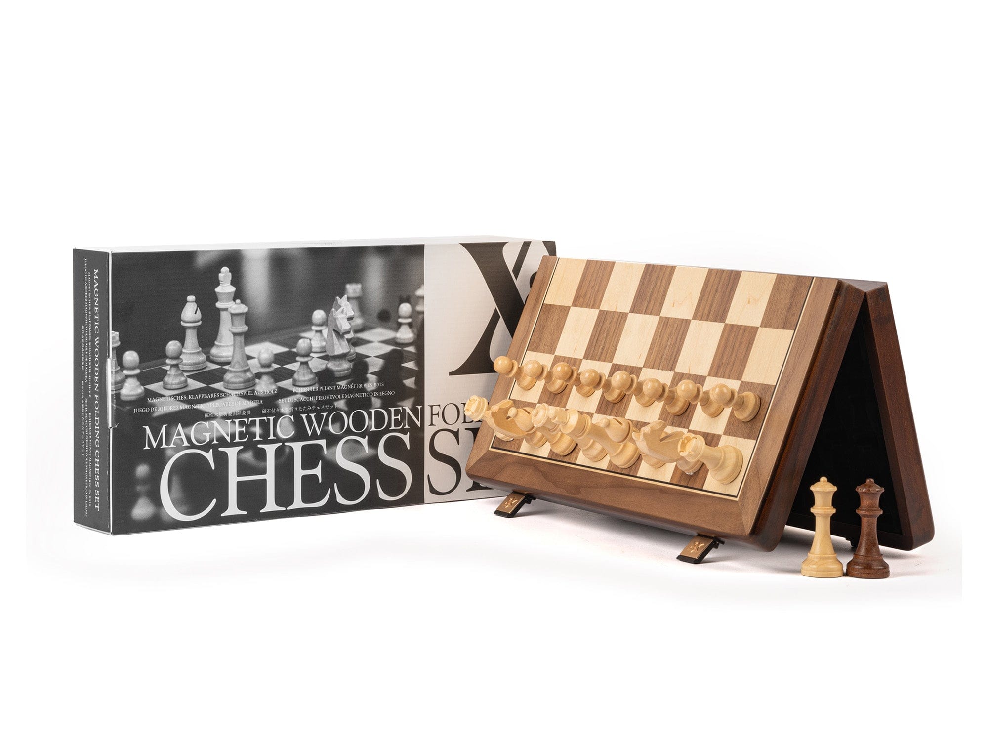 A&A CHESS CHESS SET A&A 15" Magnetic Wooden Walnut Finish Folding Chess Sets