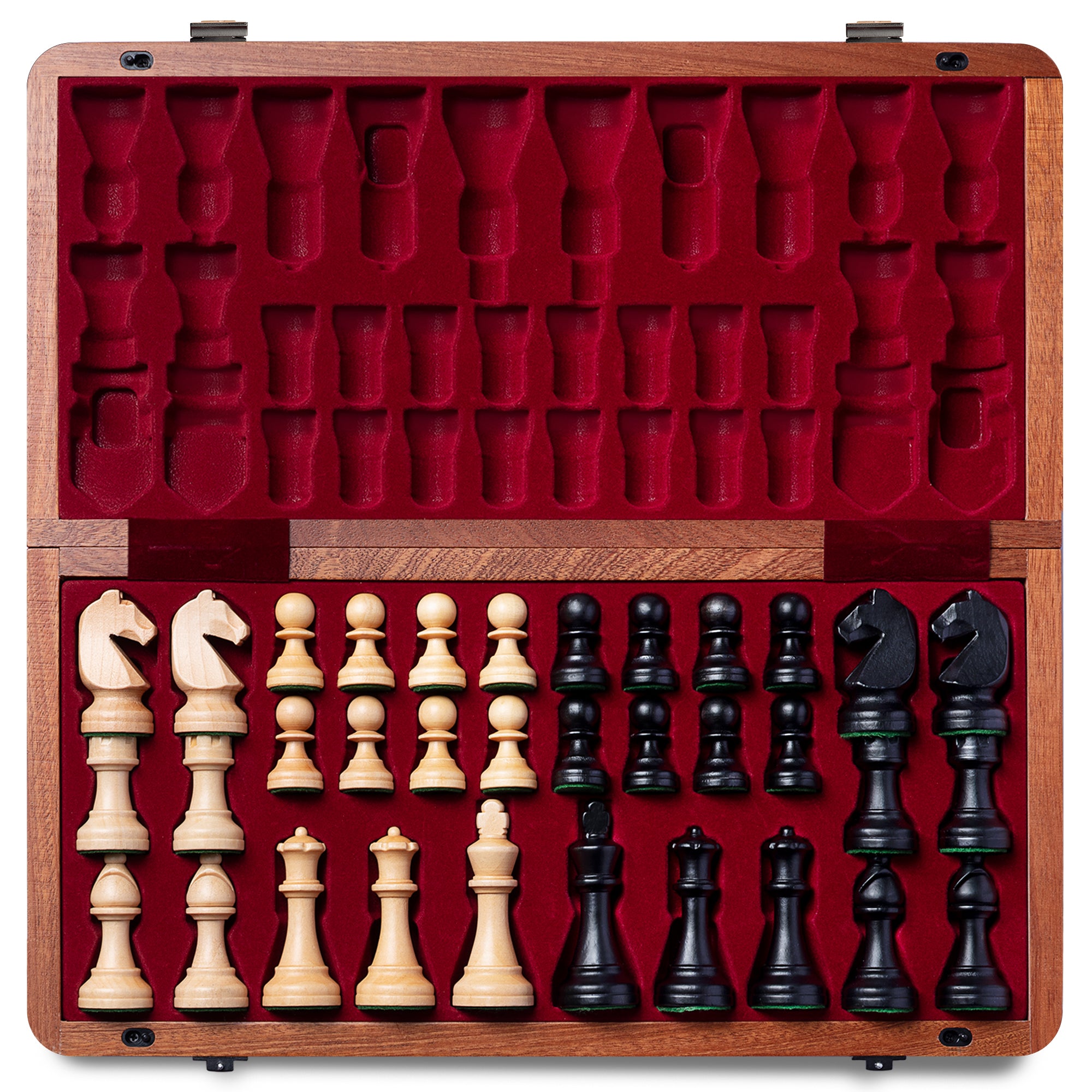 A&A Premium Natural Mahogany Folding Chess Set, w/ 15" Board & 3" King Height Staunton Chess Pieces, Includes 2 Extra Queens and a Storage Bag