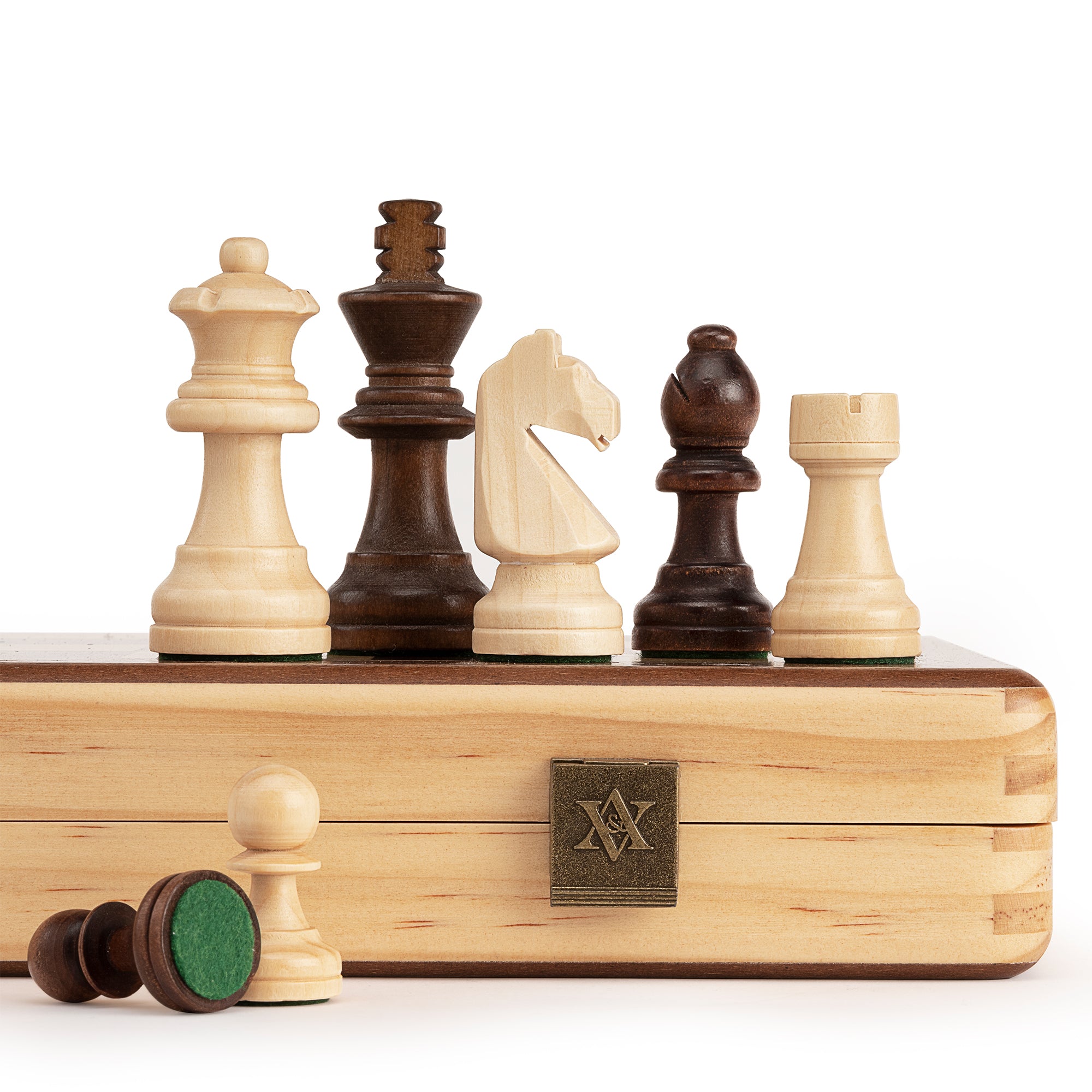 A&A Wooden Chess Set, 2 in 1, 15" Folding Board, 3" King Height German Knight Staunton Chess Pieces/Mahogany & Maple Wood / 2 Extra Queen/Board Games