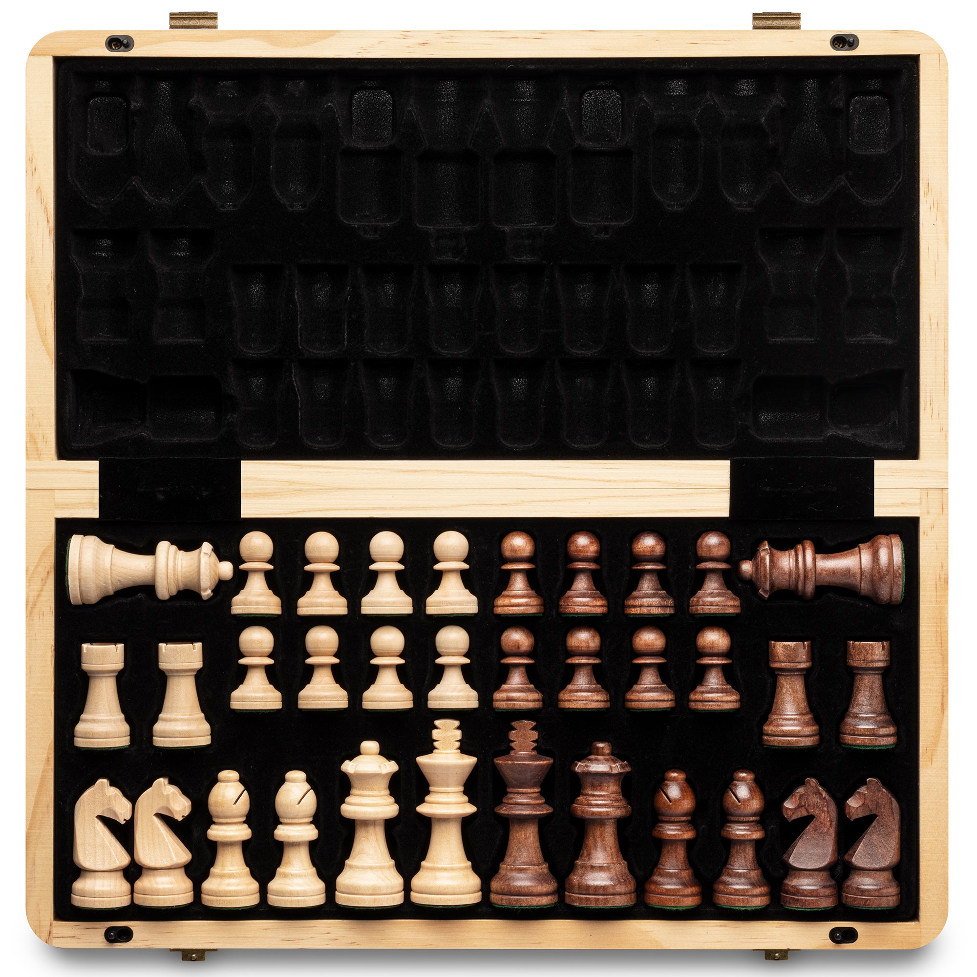 A&A Wooden Chess Set, 2 in 1, 15" Folding Board, 3" King Height German Knight Staunton Chess Pieces/Mahogany & Maple Wood / 2 Extra Queen/Board Games