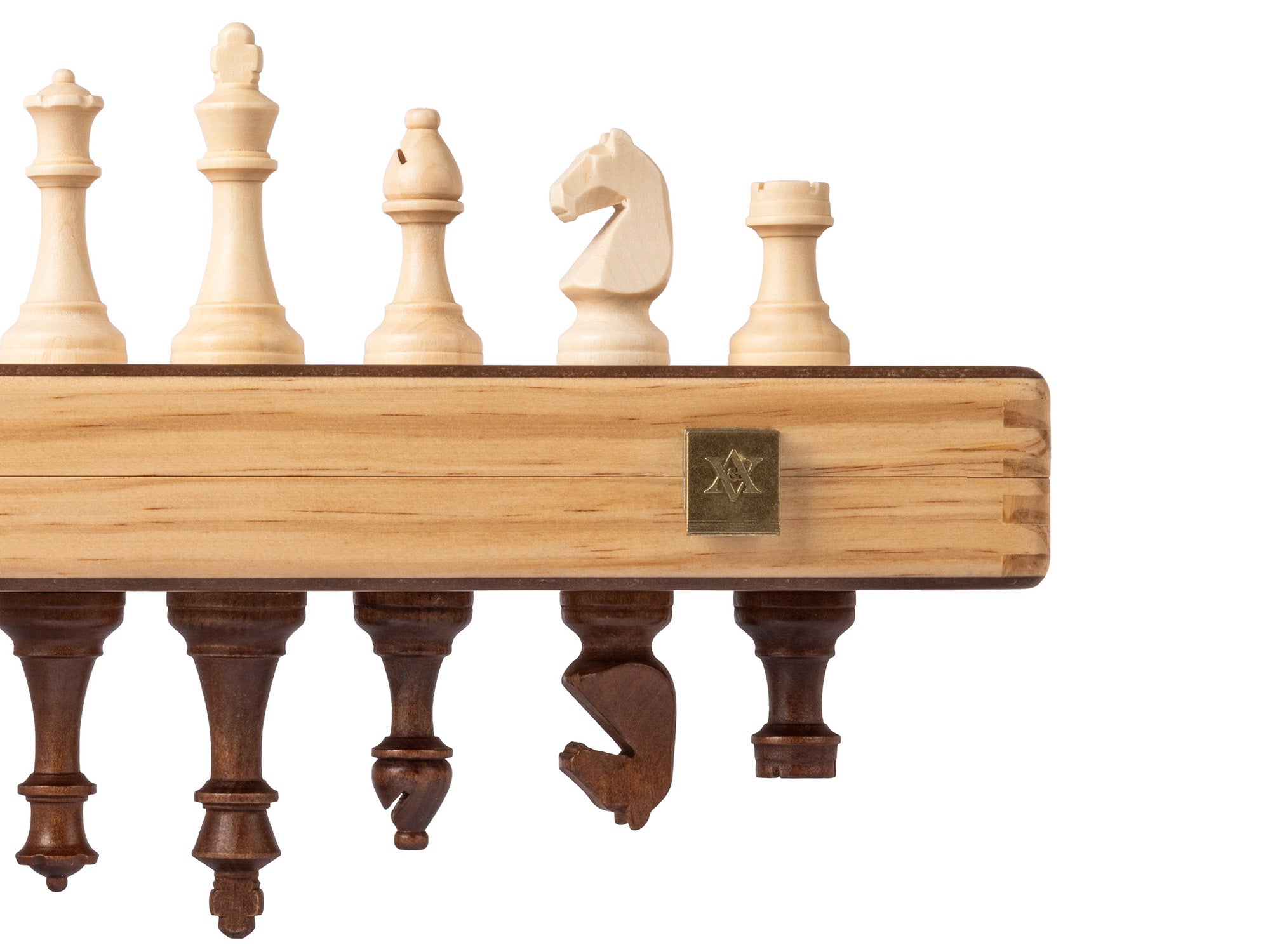 A&A 15'' Natural Wood Folding Magnetic Chess & Checkers Set