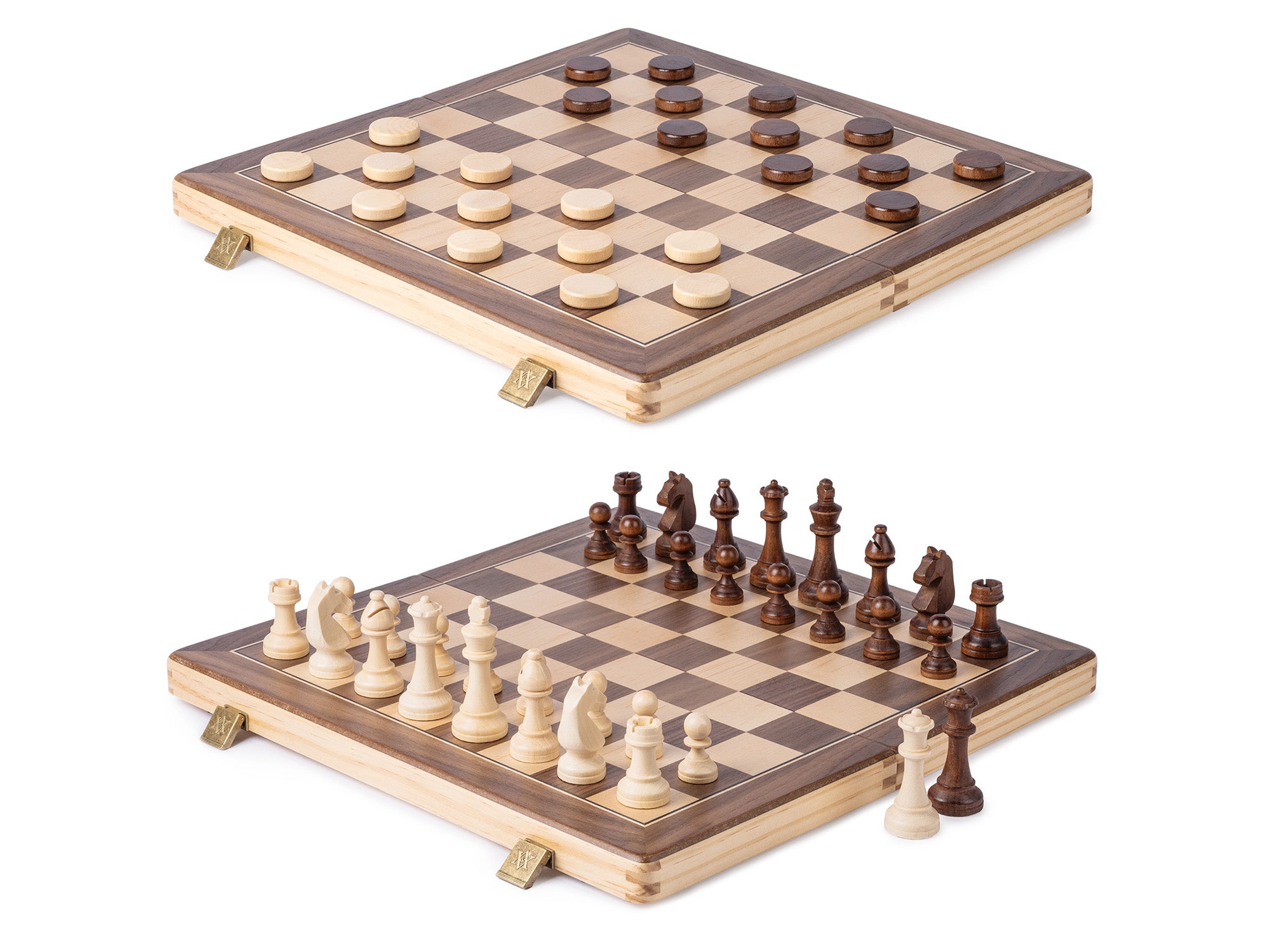 Set di Scacchi e Dama Pieghevole Magnetico in Legno Naturale A&A 15''
