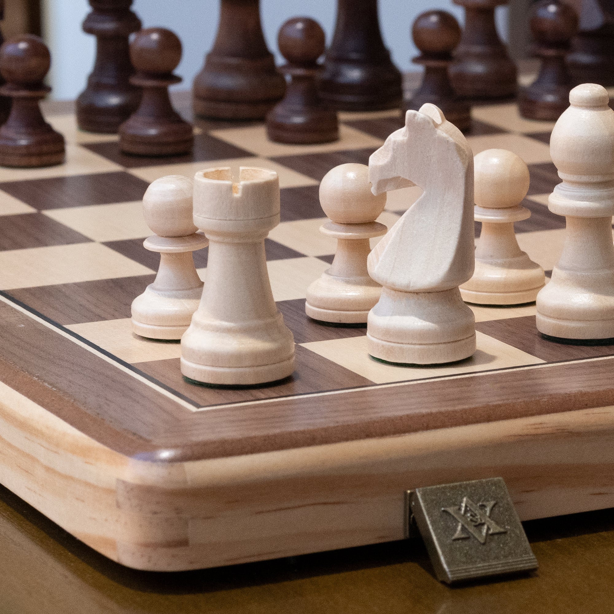 A&A 15'' Natural Wood Folding Magnetic Chess Set