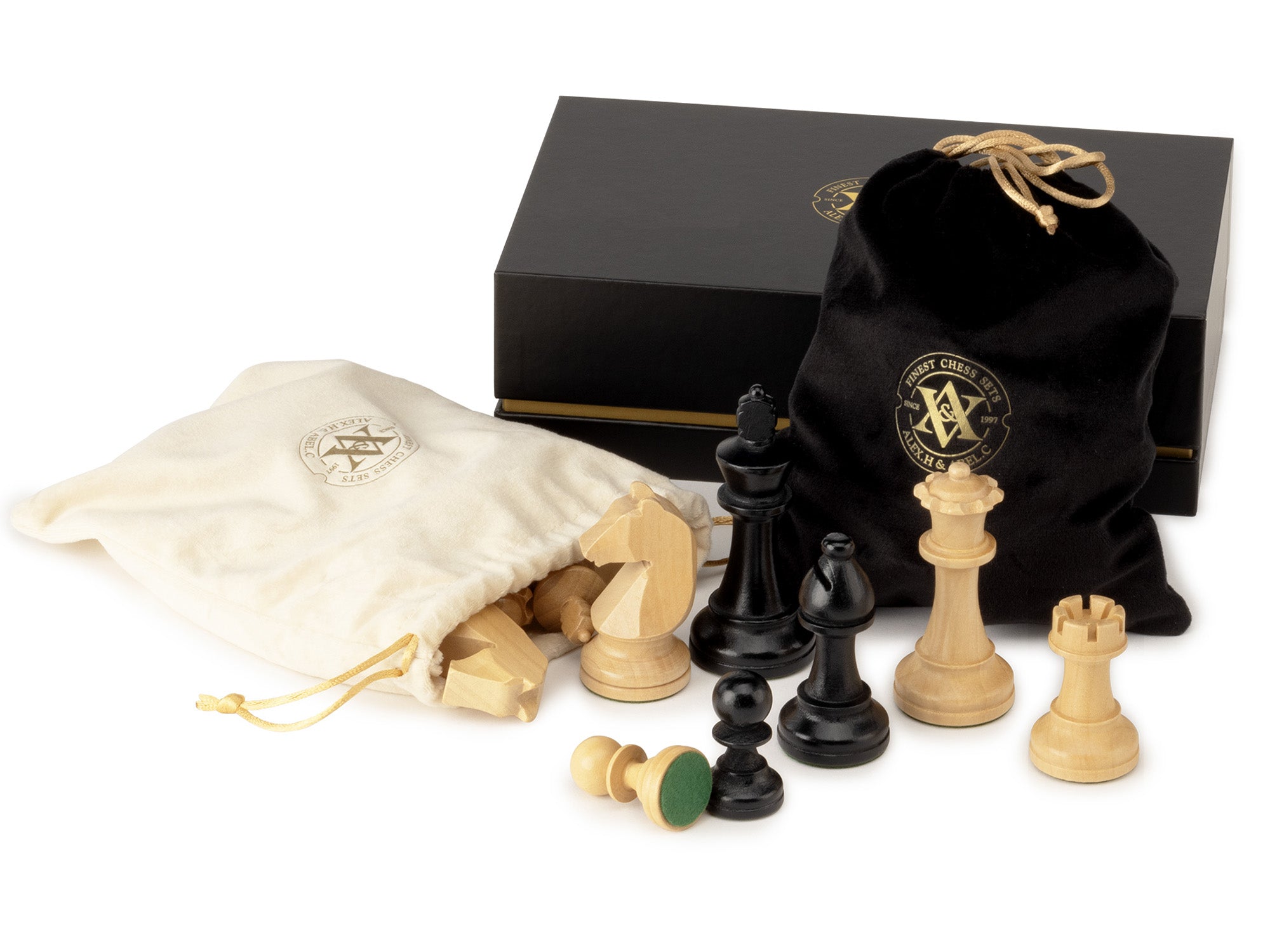 A&A Premium Wooden Staunton Chess Pieces - King Height 3.75"/3‘’
