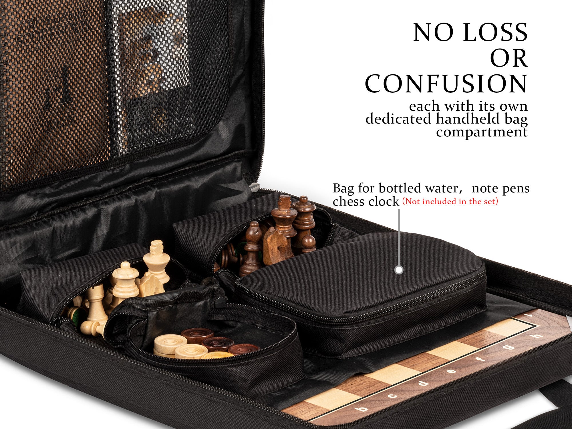 Set da viaggio A&A 15,5'' in legno per scacchi e dama con borsa da trasporto