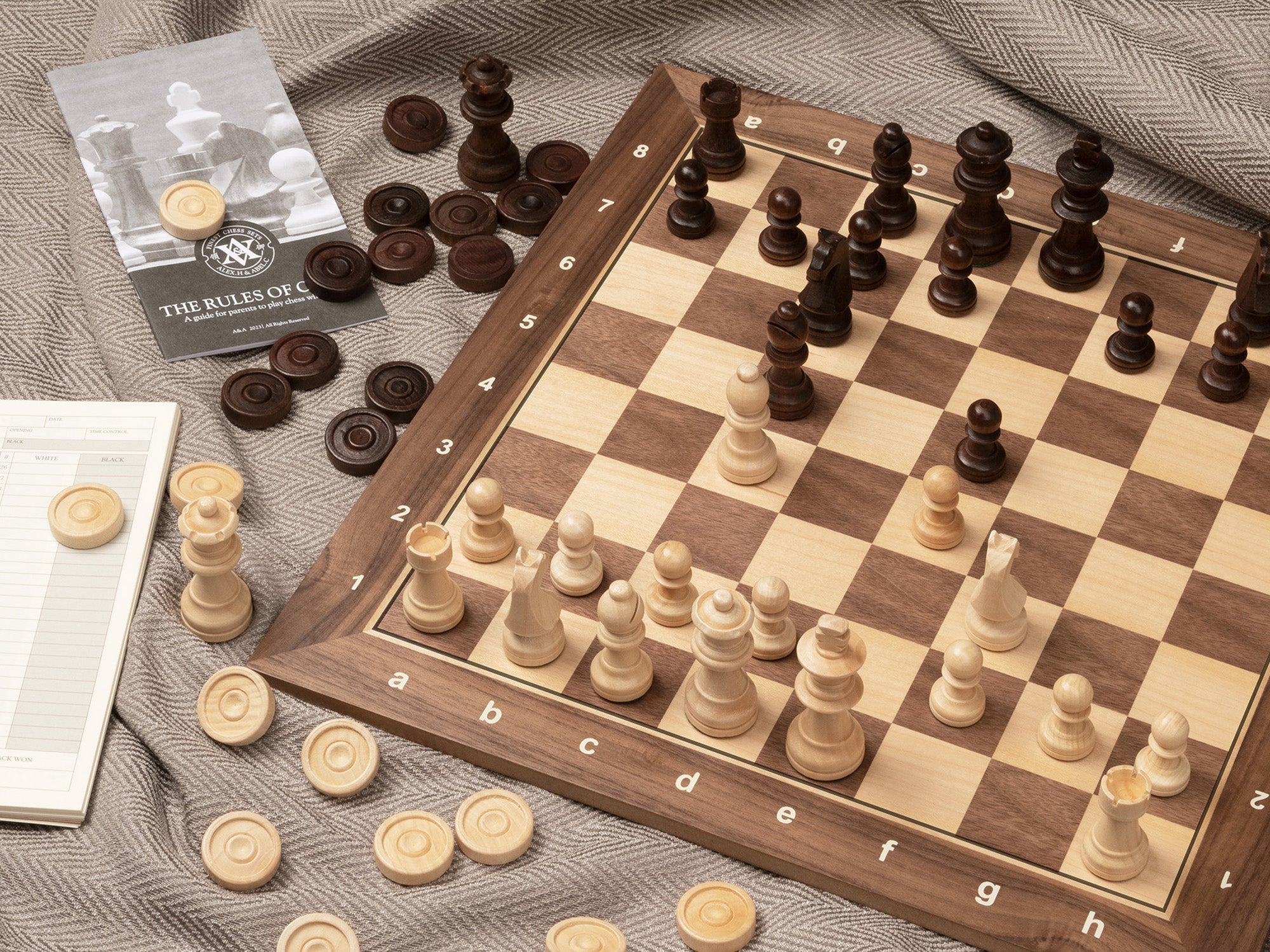 A&A 15.5'' Wooden Traveling Chess and Checkers Set w/ Carrying Bag