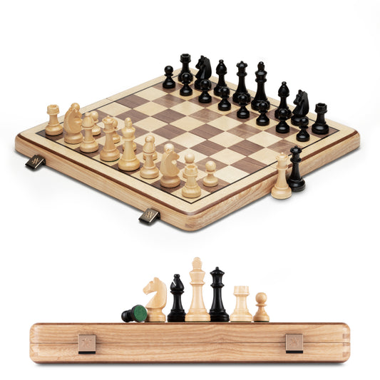 A&A 15 inch Wooden Folding Chess Set w/ 3 inch King Height Staunton Chess Pieces / 2 Extra Queens