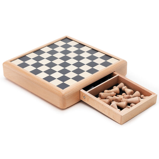 A&A 11 inch Beech Wooden Chess Sets w/Storage Drawer/Deluxe Modern Figurines Decorative Beech Box w/Wooden Chess Pieces/Gift Idea for Board Games
