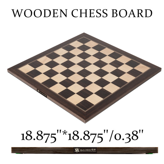 A&A 18.875" Professional Wooden Tournament Chess Board/African Palisander & Maple Inlaid / 2.0" Squares w/o Notation