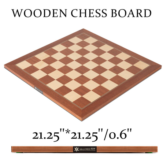 A&A 21.25" Professional Wooden Tournament Chess Board/Mahogany & Maple Inlaid / 2.25" Squares w/o Notation