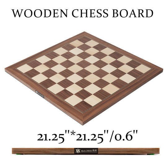 A&A 21.25" Professional Wooden Tournament Chess Board/Walnut & Maple Inlaid / 2.25" Squares w/o Notation