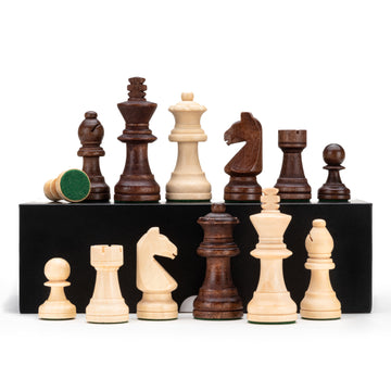 A&A Wooden Weighted Chess Pieces/German Knight Staunton Style / 2 Extra Queens/King Height 3“（7.5cm）