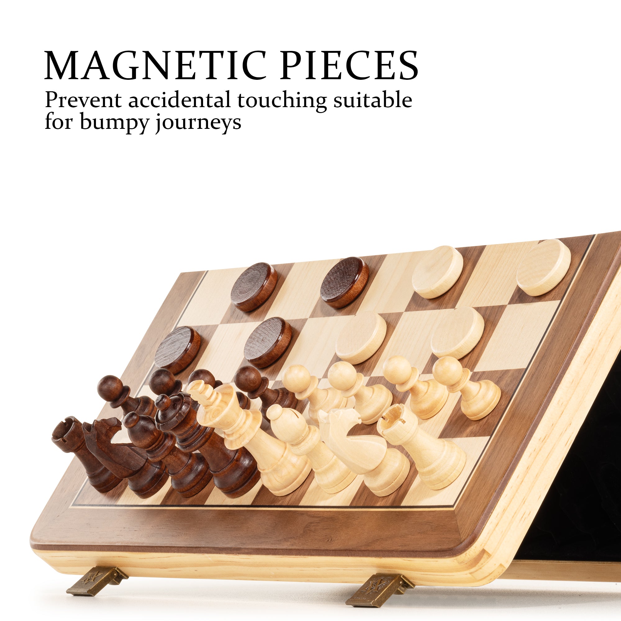 A&A Magnetic Wooden Chess Set, 38.1 cm, Folding Board, 7.6 cm, King Height German Knight Staunton Chess Pieces/Mahogany & Maple Wood / 2 Extra Queen/Board Games