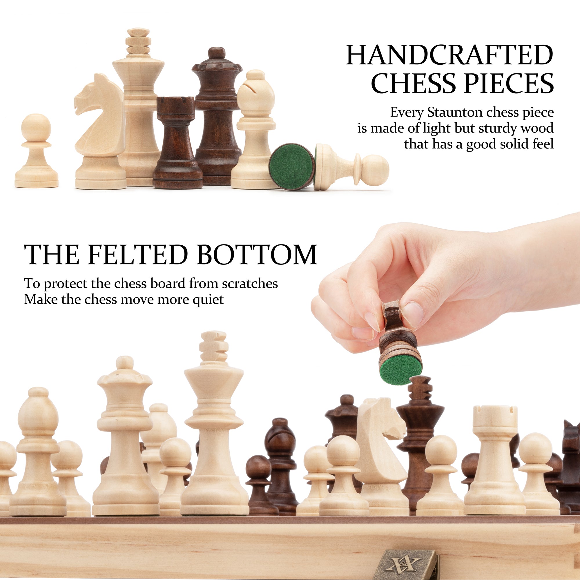 A&A 15'' Natural Wood Folding Chess & Checkers Set