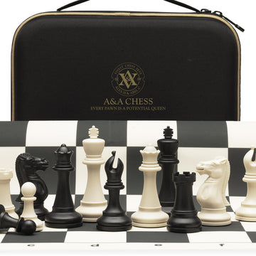 A&A Tournament Chess Set / 20''x20'' Foldable Silicone Chess Board / 3.75'' King Height Plastic Quadruple Weighted Classic Staunton Pieces/Storage Bag