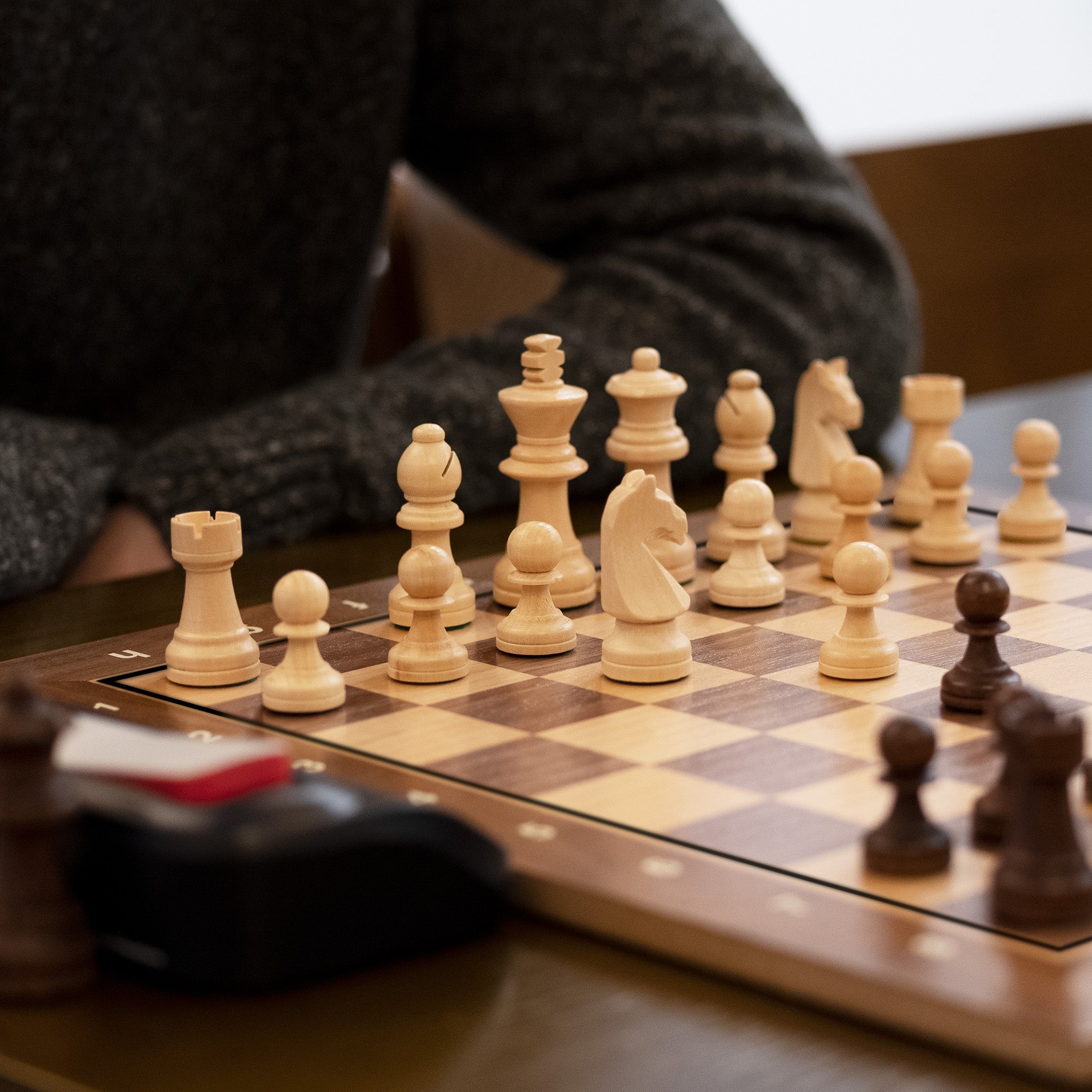 A&A Professional Wooden Chess and Checkers Set, 15.5" Wooden Board with 3" Weighted Wooden Chess Pieces, Chess Scorebook and Storage Bag