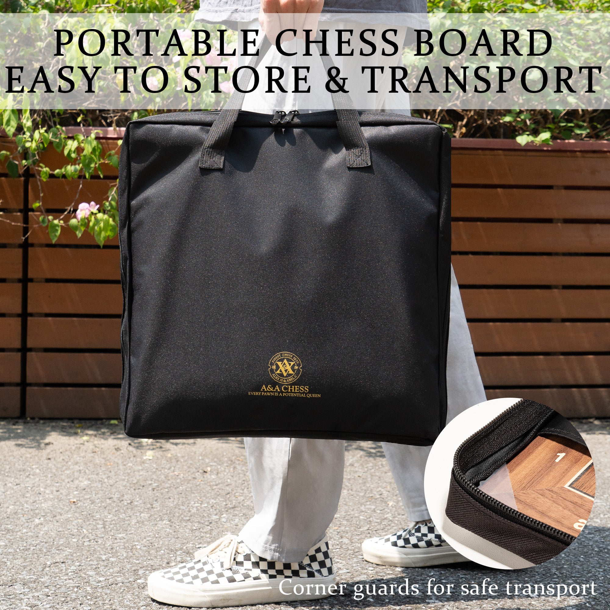 A&A Professional Wooden Chess and Checkers Set, 15.5" Wooden Board with 3" Weighted Wooden Chess Pieces, Chess Scorebook and Storage Bag