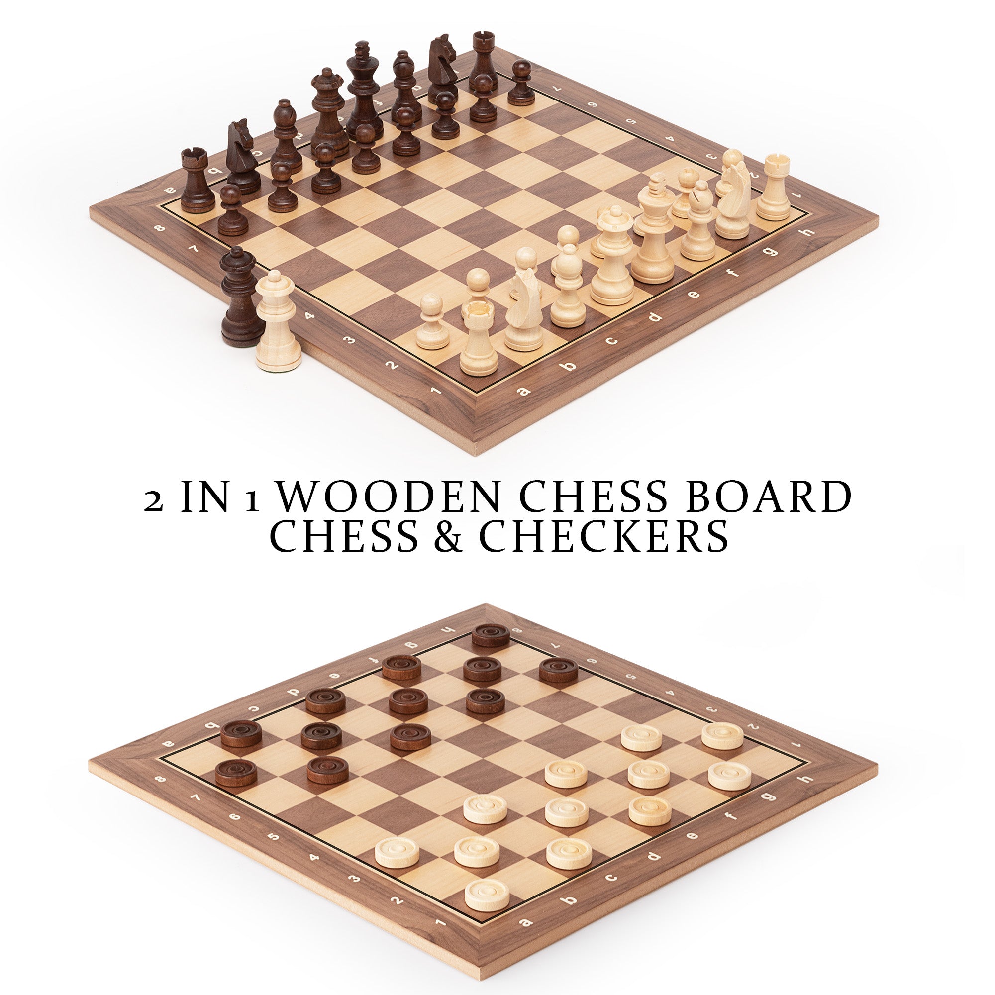 A&A Professional Wooden Chess and Checkers Set, 15.5" Wooden Board with 3" Weighted Wooden Chess Pieces, Chess Scorebook and Storage Bag