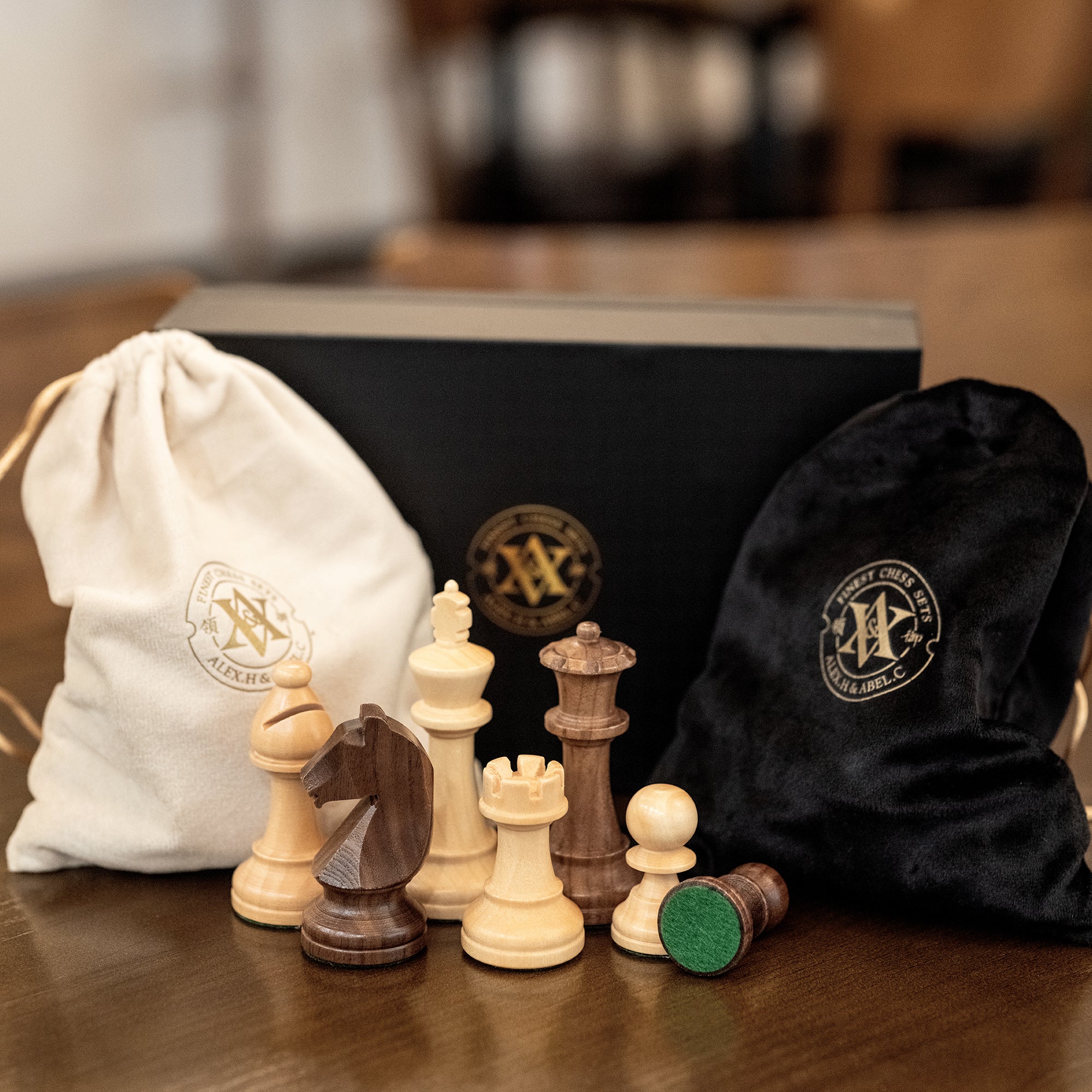 A&A Walnut Wood Staunton Chess Pieces - King Height 3.75"/9.5cm