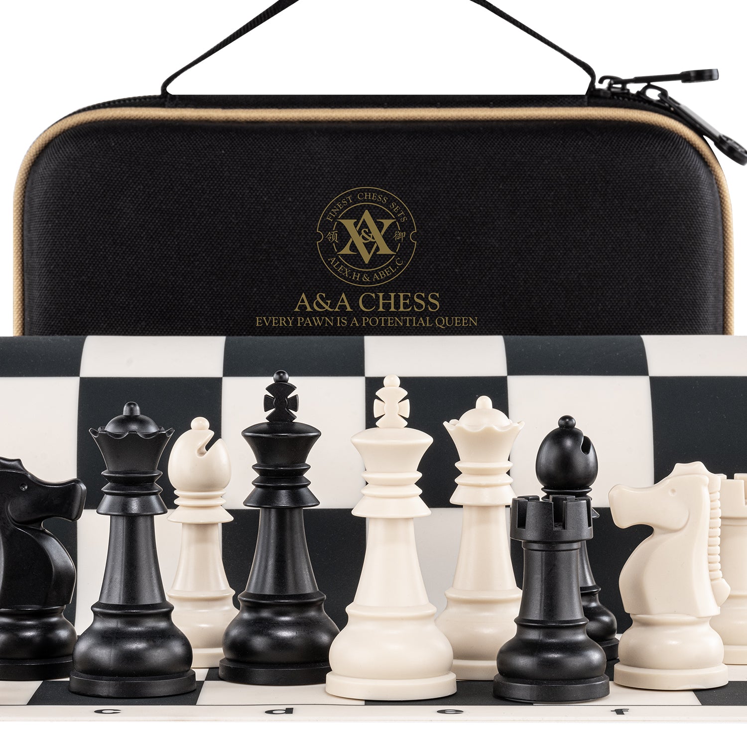 A&A Travel Chess Set / 15''x15'' Foldable Silicone Chess Board / 3.25'' King Height Plastic Staunton Pieces/Storage Bag