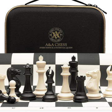 A&A Tournament Chess Set/ 20''x20'' Foldable Silicone Chess Board / 3.75'' King Height Plastic Quadruple Weighted Classic Staunton Pieces/Storage Bag for 6 Years Old - 2 Players