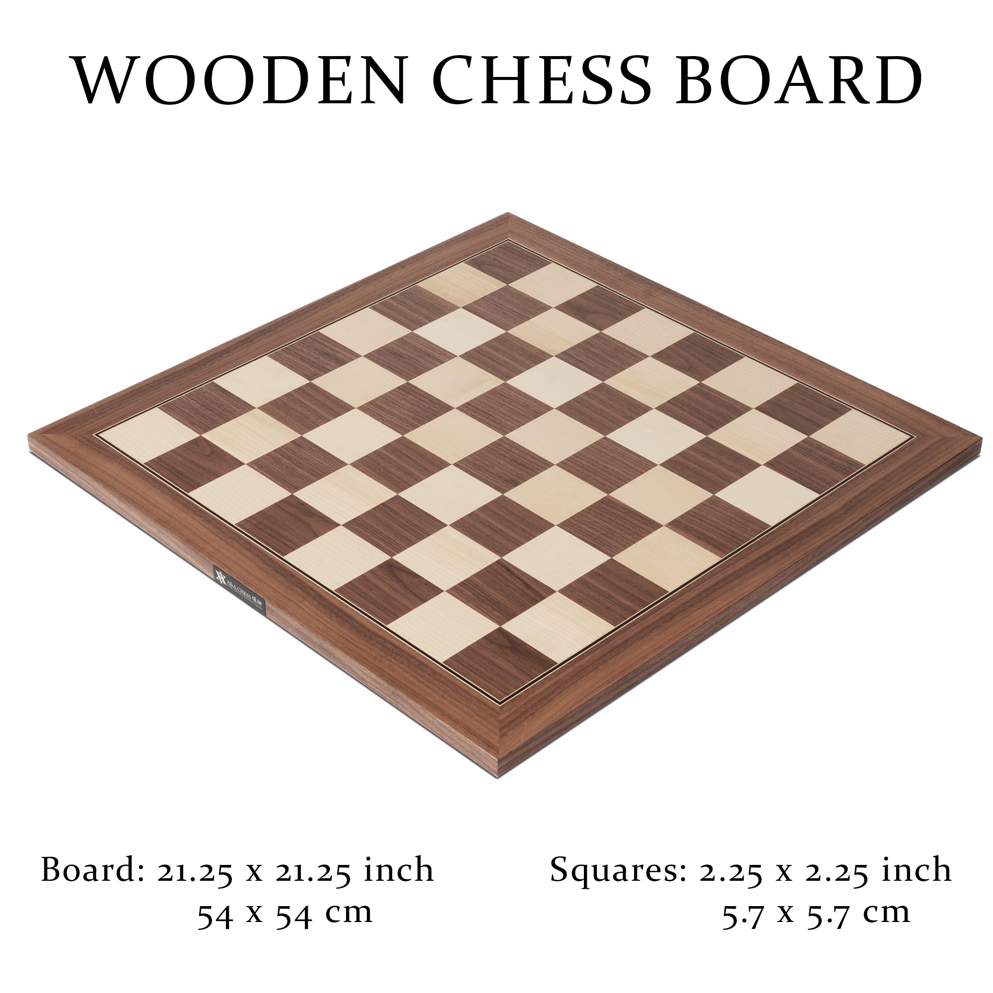 A&A 21.25" Professional Wooden Tournament Chess Board/Walnut & Maple Inlaid / 2.25" Squares w/o Notation