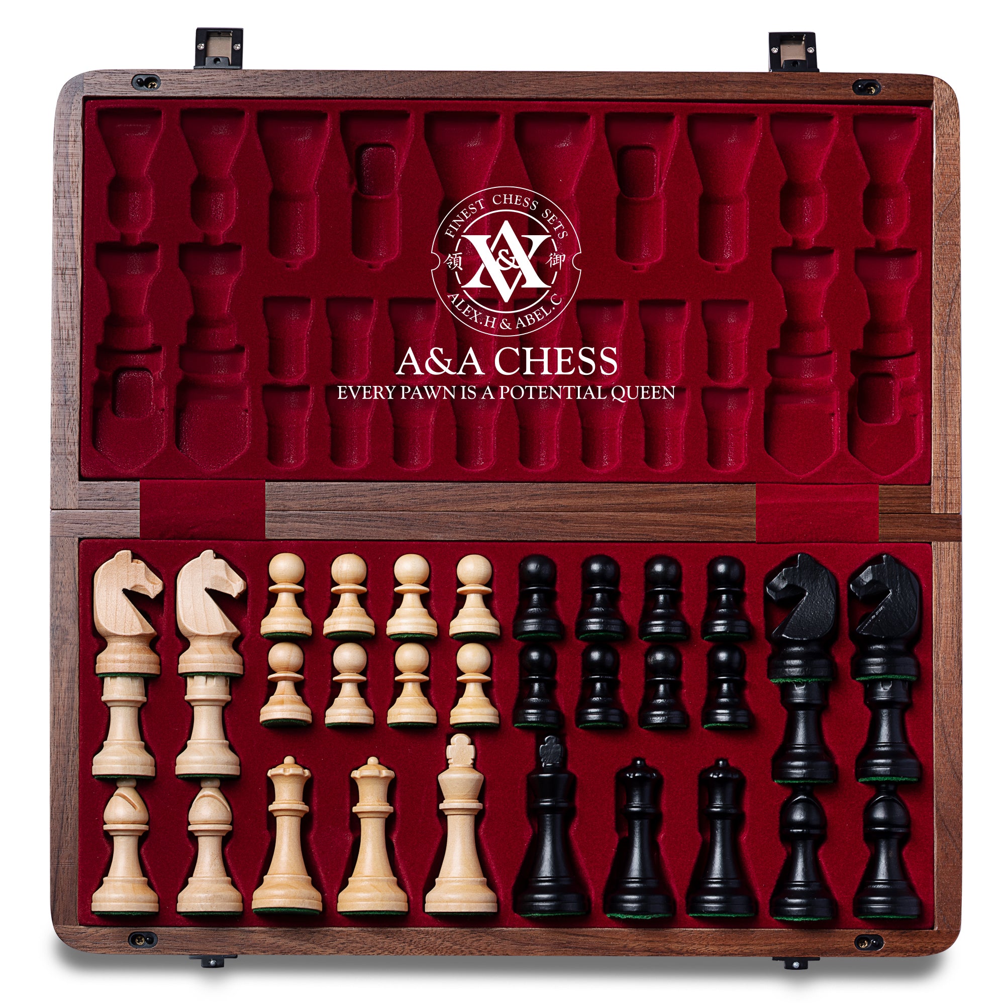 A&A Premium Triple Weighted Staunton Wooden Chess Pieces w/ 2 Extra Queen -  King Height 3 / 7.6cm