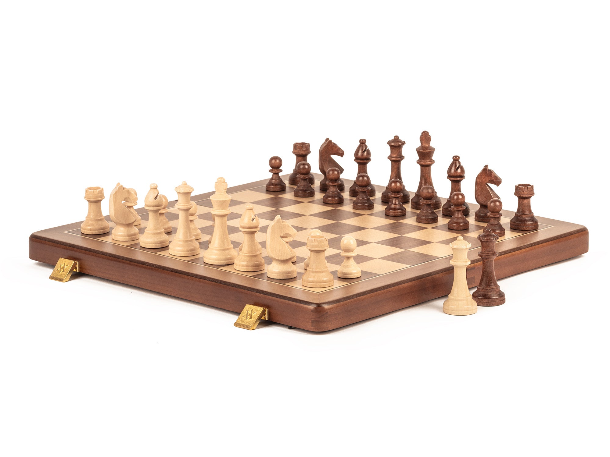 A&A 15" Magnetic Wooden Walnut Finish Folding Chess Sets