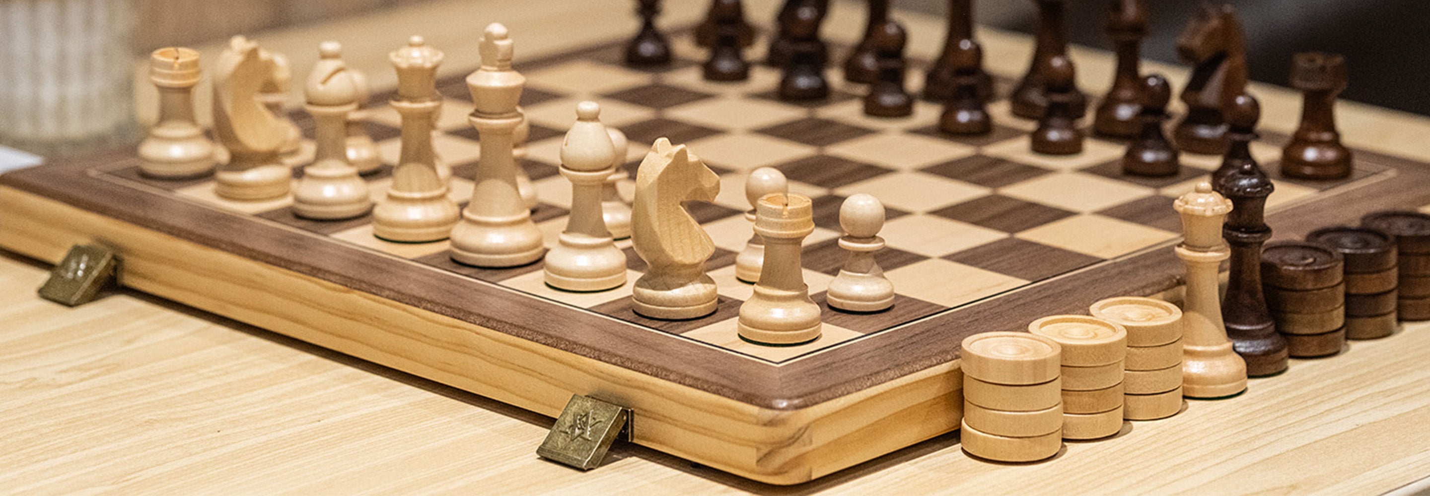 natural wood chess and checkers set