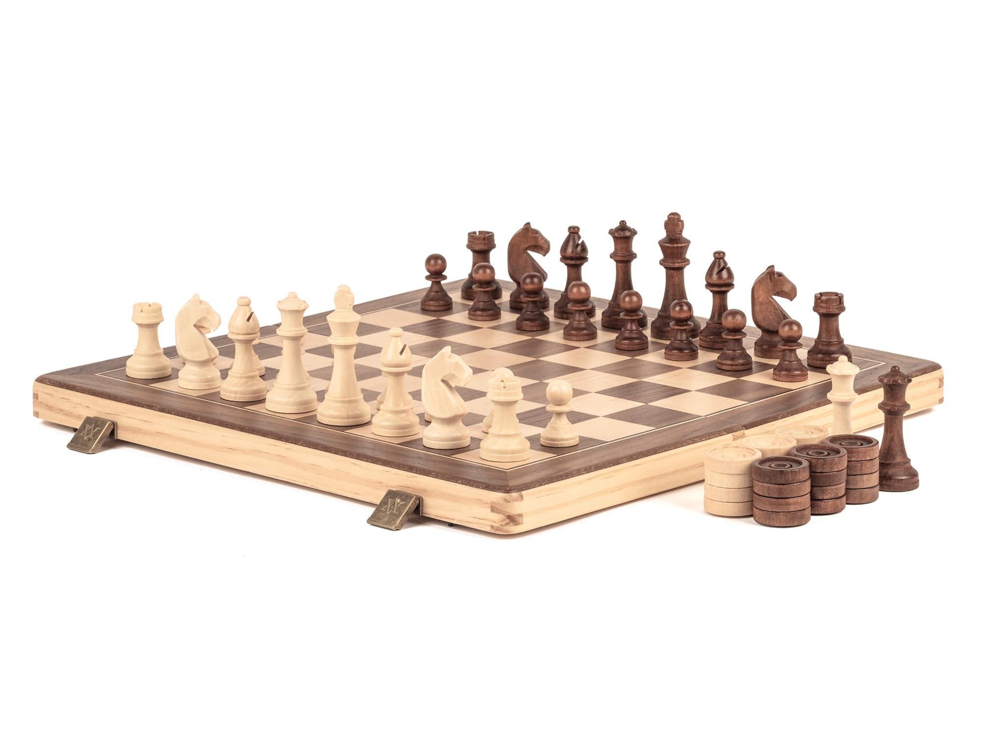 A&A CHESS CHESS A&A 15'' Natural Wood Folding Chess & Checkers Set