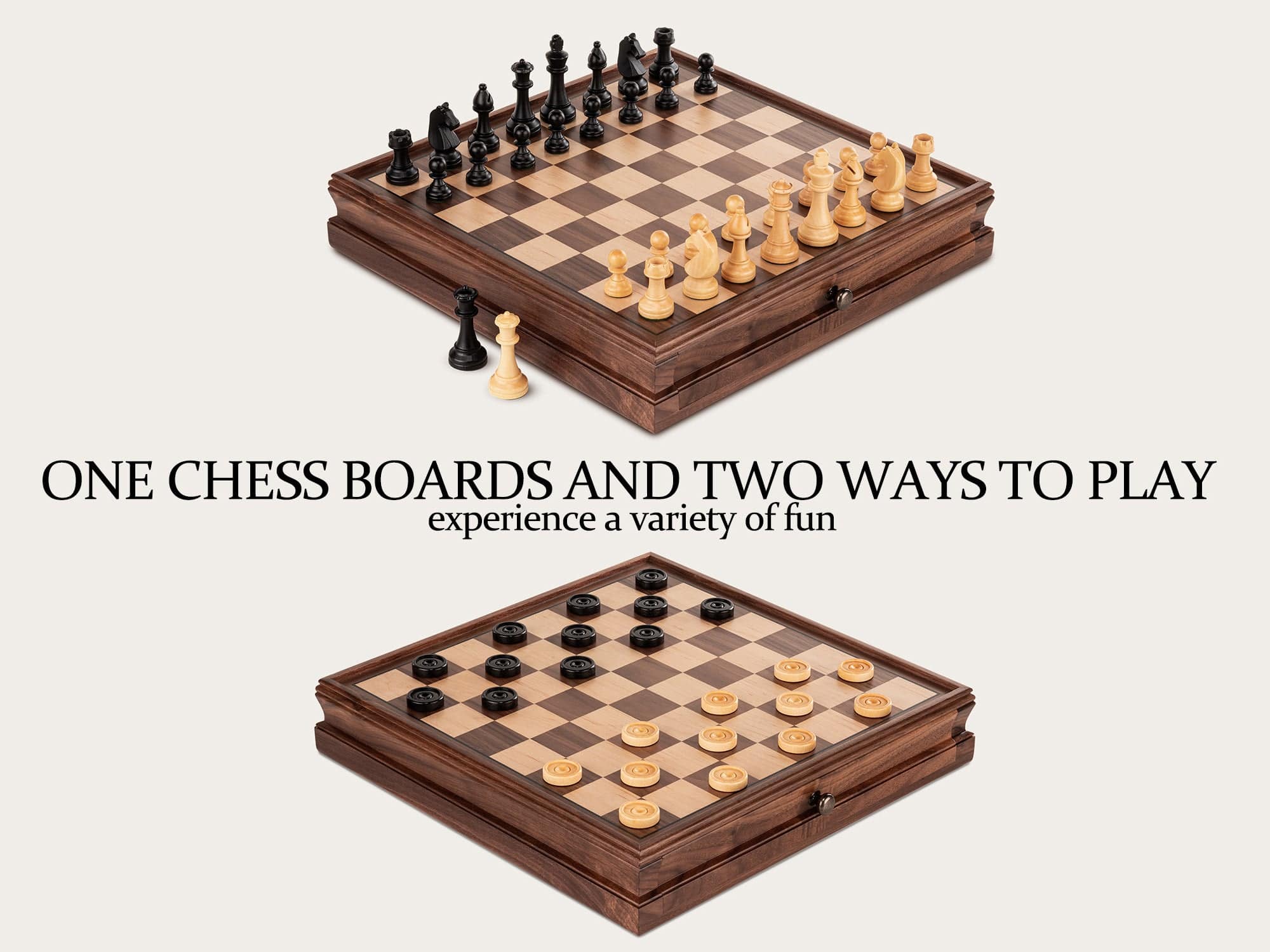 A&A CHESS CHESS BOX A&A 15'' Premium Walnut Wood Chess and Checkers Set w/Drawer
