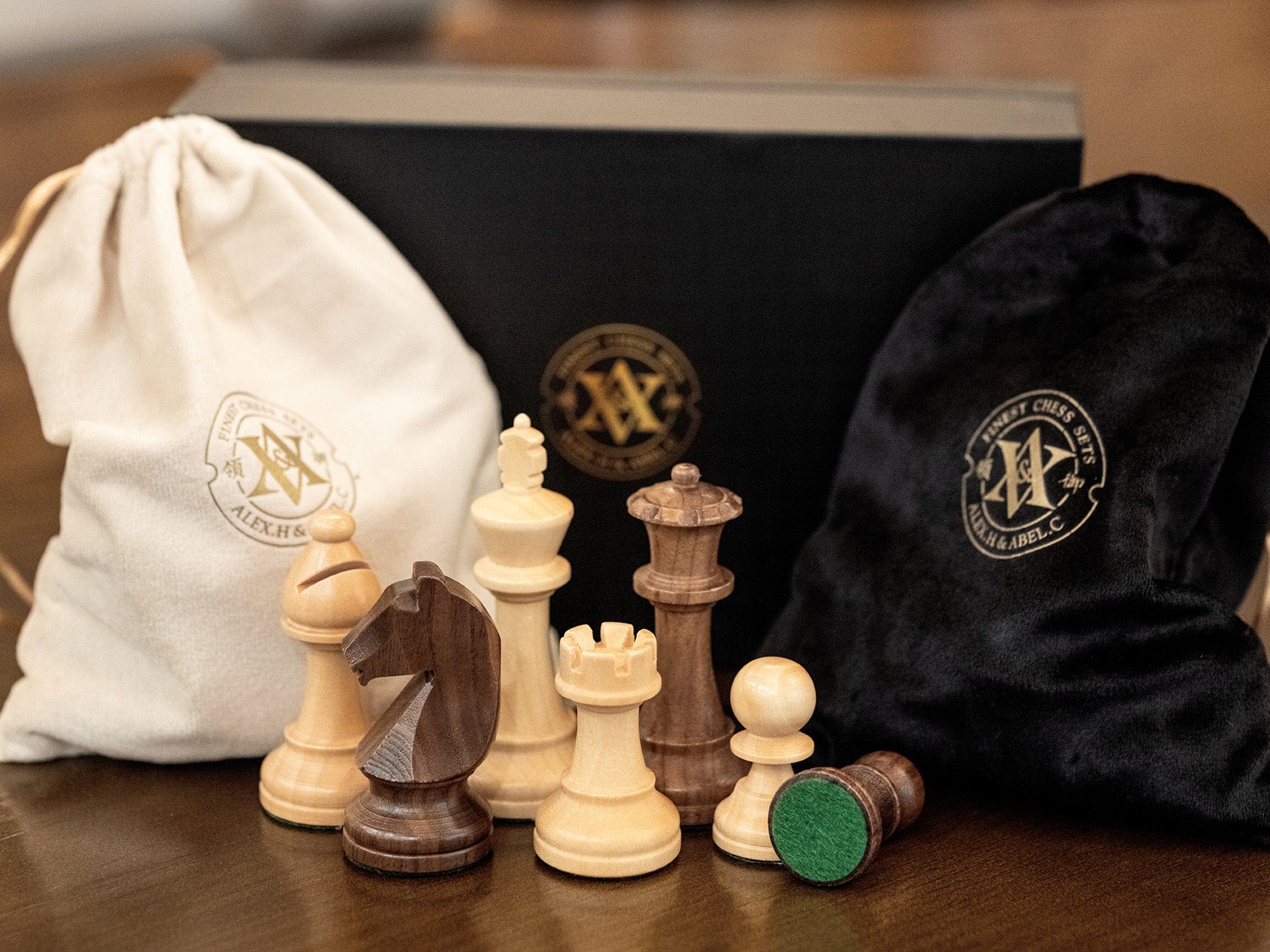 A&A CHESS CHESS PIECES A&A Walnut Wood Staunton Chess Pieces - King Height 3.75"/9.5cm