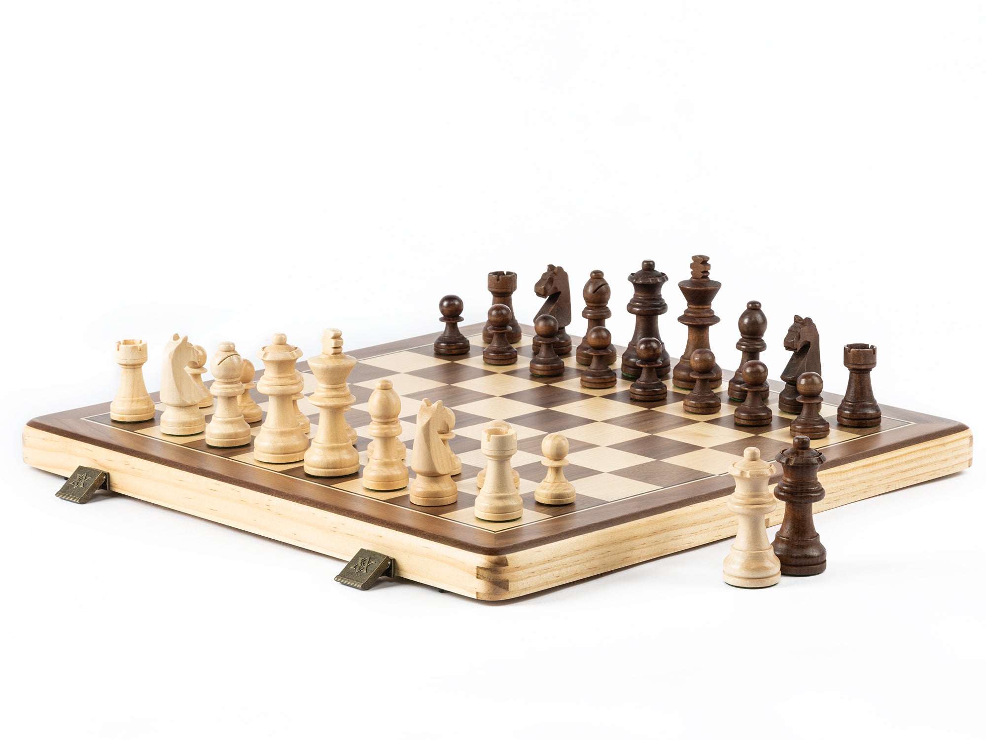 A&A 15'' Natural Wood Folding Magnetic Chess Set