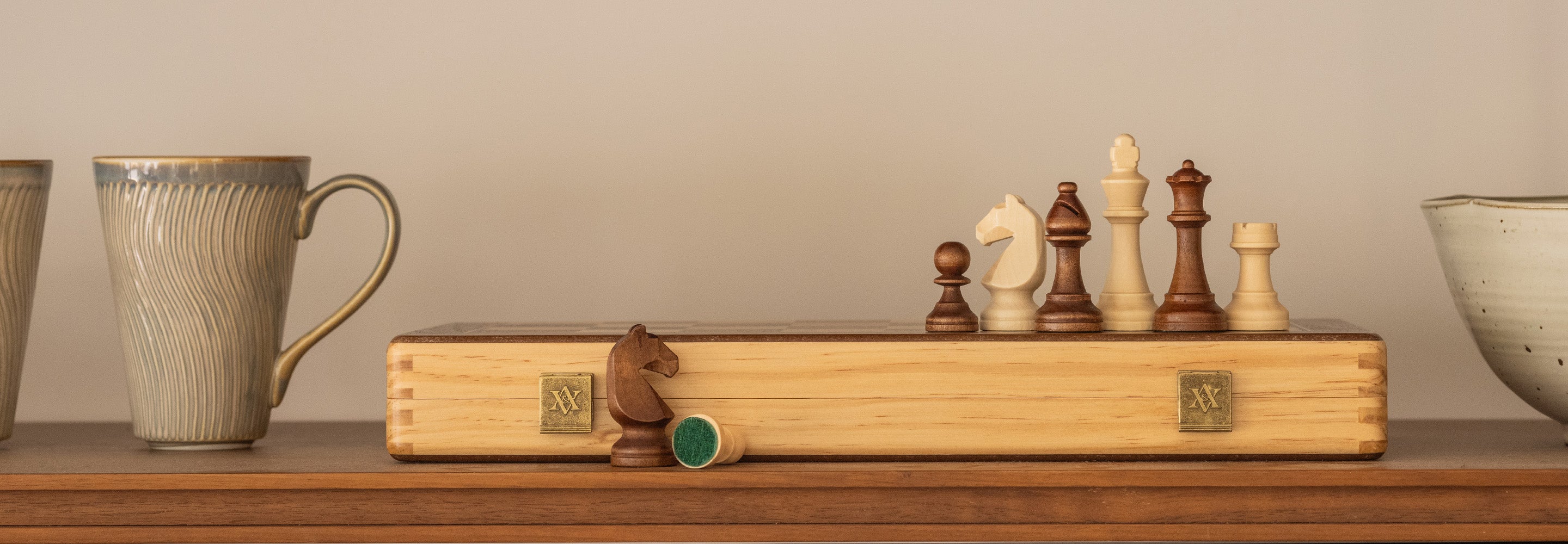 natural wood folding chess set