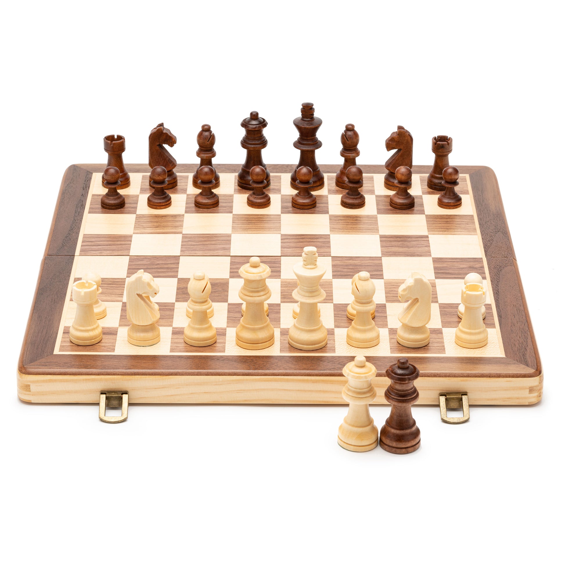  A&A 15 Magnetic Wooden Chess Set/Folding Board / 3 King  Height German Knight Staunton Chess Pieces/Mahogany & Maple Inlaid /2 Extra  Queen : Toys & Games