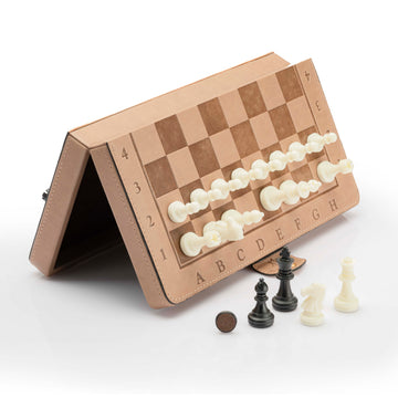 A&A 10.2 Inch Magnetic Leather Chess Sets / 2" King Staunton Chess Pieces / Traveling Folding Box