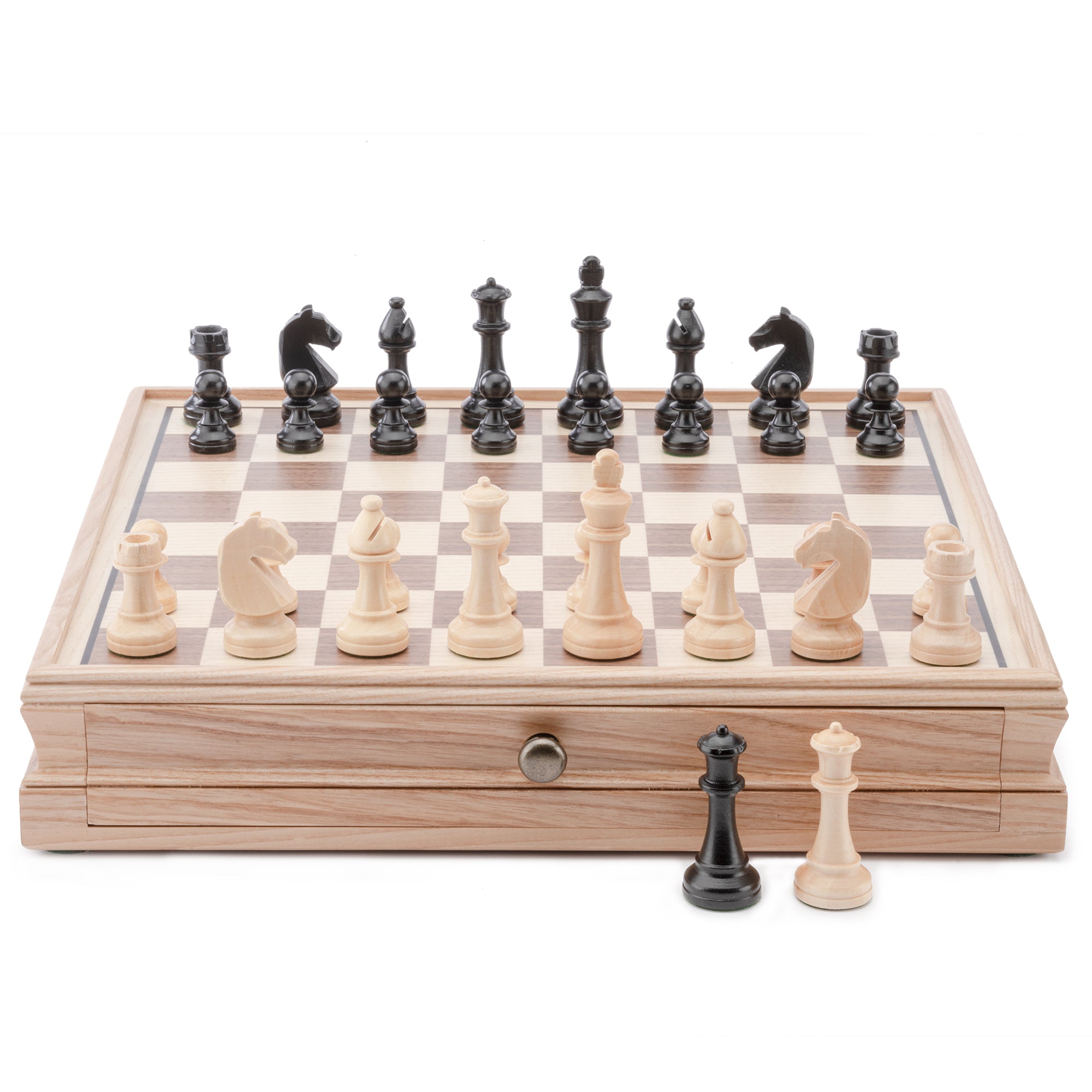 A&A 15 inch Walnut Wooden Chess Sets w/ Storage Drawer / Triple Weighted  Chess Pieces - 3.0 inch King Height/ Walnut Box w/Walnut & Maple Inlay / 2